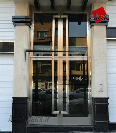 درب استیل طلایی ورودی ساختمان سفارشی