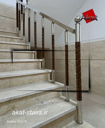 نرده استیل پایه چوب مارپیچ