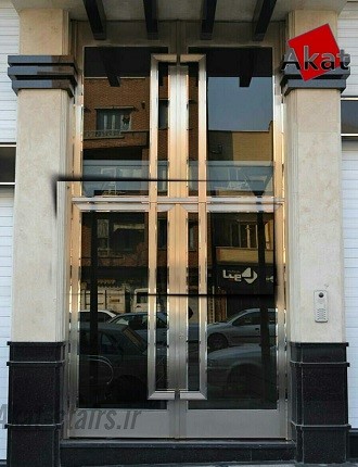 درب استیل طلایی ورودی ساختمان سفارشی