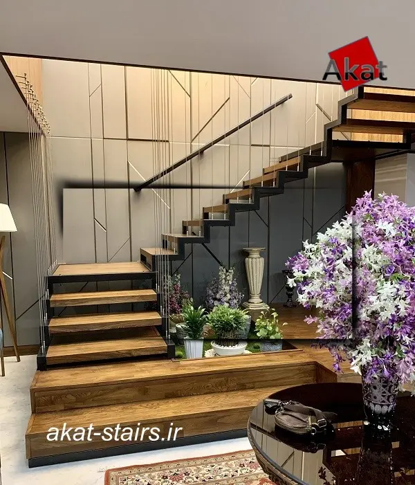 پله دوبلکس زیگزاگ با کف چوب 